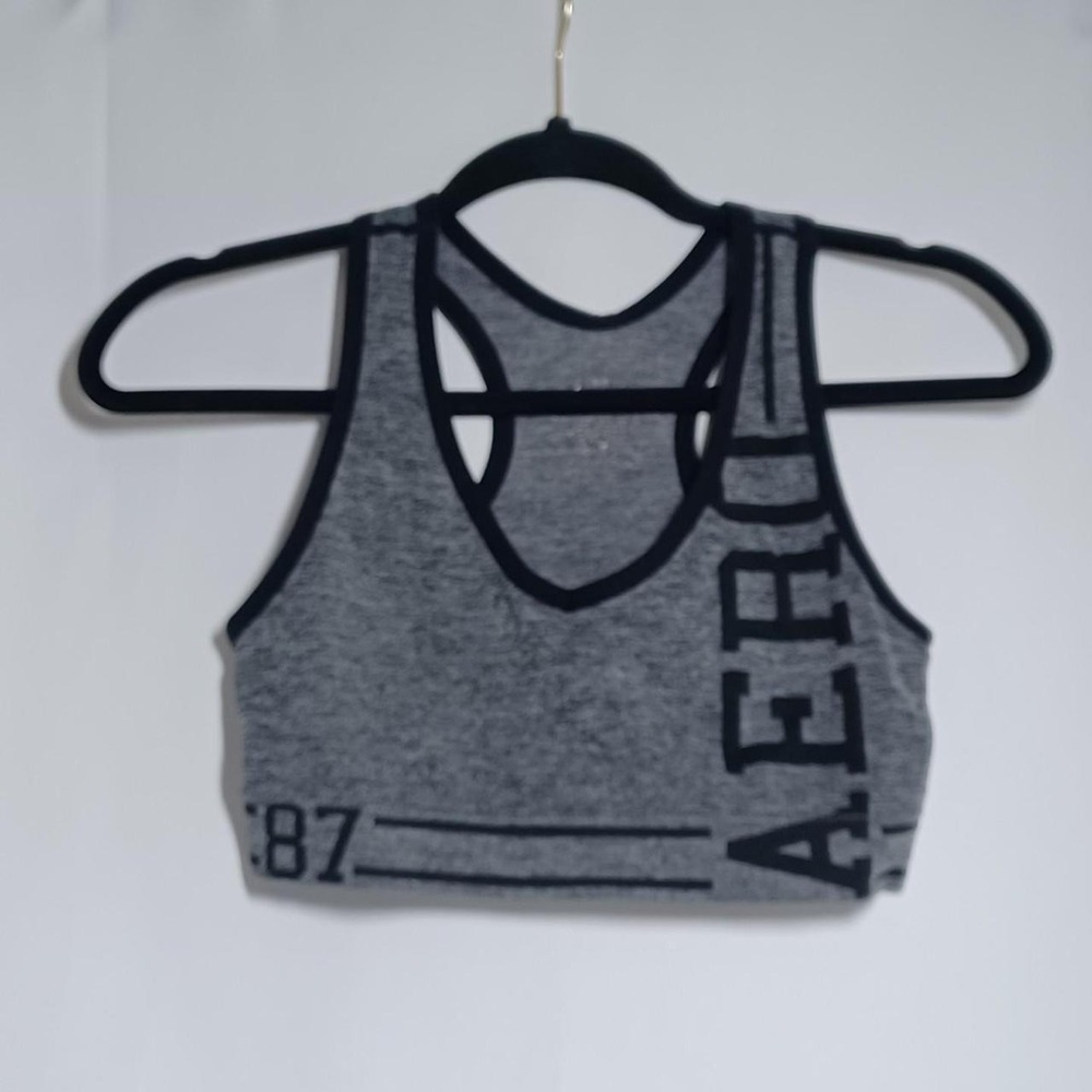 Aeropostale Womens Grey Heathered Racerback Sports Bra AERO 87 Graphic Size M/L